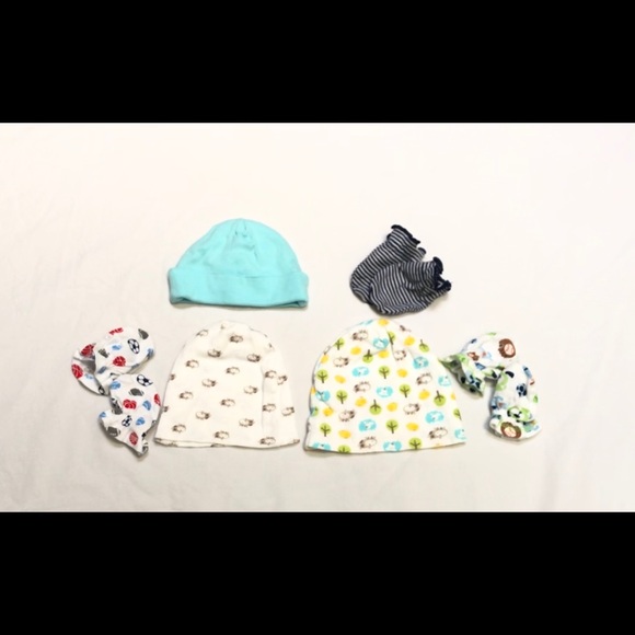 🧸NWOT Lot 3 newborn hats & 3 protective mittens - Picture 6 of 7